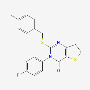 molecular formula C20H17FN2OS2 B2668020 3-(4-fluorophenyl)-2-((4-methylbenzyl)thio)-6,7-dihydrothieno[3,2-d]pyrimidin-4(3H)-one CAS No. 687562-29-4