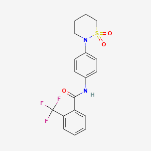 molecular formula C18H17F3N2O3S B2668039 N-[4-(1,1-二氧噻嗪-2-基)苯基]-2-(三氟甲基)苯甲酰胺 CAS No. 899979-60-3