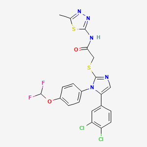 molecular formula C21H15Cl2F2N5O2S2 B2668040 2-((5-(3,4-dichlorophenyl)-1-(4-(difluoromethoxy)phenyl)-1H-imidazol-2-yl)thio)-N-(5-methyl-1,3,4-thiadiazol-2-yl)acetamide CAS No. 1226453-16-2