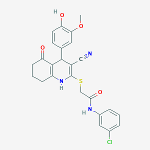molecular formula C25H22ClN3O4S B266805 N-(3-chlorophenyl)-2-{[3-cyano-4-(4-hydroxy-3-methoxyphenyl)-5-oxo-1,4,5,6,7,8-hexahydro-2-quinolinyl]sulfanyl}acetamide 