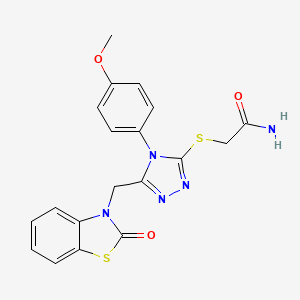 molecular formula C19H17N5O3S2 B2668057 2-((4-(4-甲氧基苯基)-5-((2-氧代苯并[d]噻唑-3(2H)-基)甲基)-4H-1,2,4-噻唑-3-基)硫)-乙酰胺 CAS No. 847403-24-1