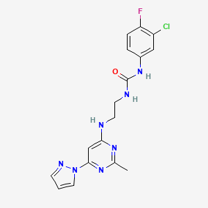 molecular formula C17H17ClFN7O B2668069 1-(3-chloro-4-fluorophenyl)-3-(2-((2-methyl-6-(1H-pyrazol-1-yl)pyrimidin-4-yl)amino)ethyl)urea CAS No. 1169963-78-3
