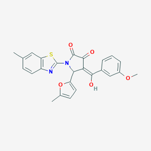 molecular formula C25H20N2O5S B266807 3-hydroxy-4-(3-methoxybenzoyl)-1-(6-methyl-1,3-benzothiazol-2-yl)-5-(5-methyl-2-furyl)-1,5-dihydro-2H-pyrrol-2-one 