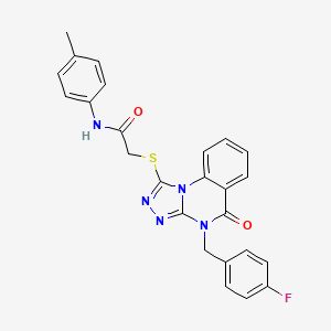 molecular formula C25H20FN5O2S B2668093 2-[[4-[(4-fluorophenyl)methyl]-5-oxo-[1,2,4]triazolo[4,3-a]quinazolin-1-yl]sulfanyl]-N-(4-methylphenyl)acetamide CAS No. 565173-08-2