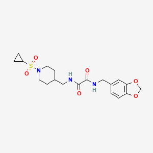 molecular formula C19H25N3O6S B2668094 N1-(benzo[d][1,3]dioxol-5-ylmethyl)-N2-((1-(cyclopropylsulfonyl)piperidin-4-yl)methyl)oxalamide CAS No. 1235071-44-9
