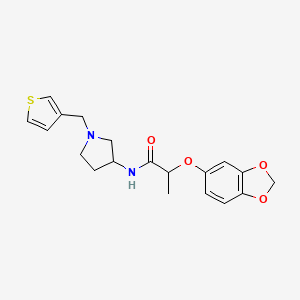 molecular formula C19H22N2O4S B2668096 2-(2H-1,3-苯并二噁杂环戊-5-基氧基)-N-{1-[(噻吩-3-基)甲基]吡咯啉-3-基}丙酰胺 CAS No. 2097858-14-3