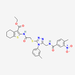 molecular formula C31H32N6O6S2 B2668117 乙酸2-[[2-[[5-[[(4-甲基-3-硝基苯甲酰)氨基]甲基]-4-(3-甲基苯基)-1,2,4-三唑-3-基硫醚]乙酰]氨基]-4,5,6,7-四氢-1-苯并噻吩-3-甲酸酯 CAS No. 393850-18-5