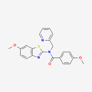 molecular formula C22H19N3O3S B2668141 4-methoxy-N-(6-methoxybenzo[d]thiazol-2-yl)-N-(pyridin-2-ylmethyl)benzamide CAS No. 900005-56-3
