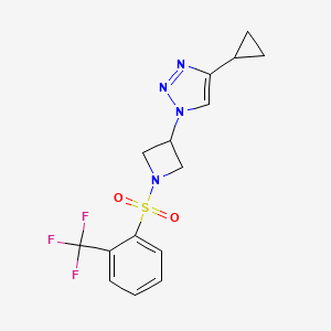 molecular formula C15H15F3N4O2S B2668145 4-cyclopropyl-1-(1-((2-(trifluoromethyl)phenyl)sulfonyl)azetidin-3-yl)-1H-1,2,3-triazole CAS No. 2097858-93-8