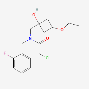 molecular formula C16H21ClFNO3 B2668151 2-Chloro-N-[(3-ethoxy-1-hydroxycyclobutyl)methyl]-N-[(2-fluorophenyl)methyl]acetamide CAS No. 2411315-00-7