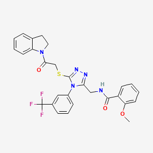 molecular formula C28H24F3N5O3S B2668160 N-((5-((2-(indolin-1-yl)-2-oxoethyl)thio)-4-(3-(trifluoromethyl)phenyl)-4H-1,2,4-triazol-3-yl)methyl)-2-methoxybenzamide CAS No. 310427-18-0