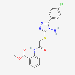 molecular formula C18H16ClN5O3S B2668161 甲酸2-(2-{[4-氨基-5-(4-氯苯基)-4H-1,2,4-三唑-3-基]硫代}乙酰基)苯甲酸酯 CAS No. 554426-09-4