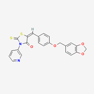 molecular formula C23H16N2O4S2 B2668162 (E)-5-(4-(benzo[d][1,3]dioxol-5-ylmethoxy)benzylidene)-3-(pyridin-3-yl)-2-thioxothiazolidin-4-one CAS No. 315677-20-4
