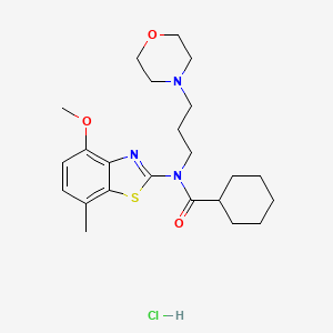 molecular formula C23H34ClN3O3S B2668164 N-(4-methoxy-7-methylbenzo[d]thiazol-2-yl)-N-(3-morpholinopropyl)cyclohexanecarboxamide hydrochloride CAS No. 1215740-28-5