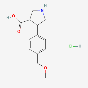 molecular formula C13H18ClNO3 B2668169 4-[4-(甲氧基甲基)苯基]吡咯烷-3-羧酸盐酸盐 CAS No. 1803591-01-6