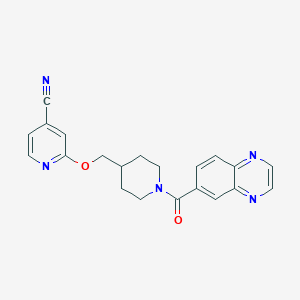 molecular formula C21H19N5O2 B2668172 2-[[1-(喹喔啉-6-甲酰)哌啶-4-基]甲氧基]吡啶-4-碳腈 CAS No. 2379948-30-6