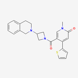 molecular formula C23H23N3O2S B2668186 5-(3-(3,4-dihydroisoquinolin-2(1H)-yl)azetidine-1-carbonyl)-1-methyl-4-(thiophen-2-yl)pyridin-2(1H)-one CAS No. 2034307-75-8