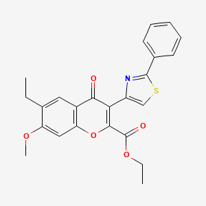 molecular formula C24H21NO5S B2668187 ethyl 6-ethyl-7-methoxy-4-oxo-3-(2-phenylthiazol-4-yl)-4H-chromene-2-carboxylate CAS No. 314247-30-8