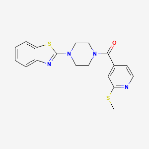 molecular formula C18H18N4OS2 B2668197 2-{4-[2-(Methylsulfanyl)pyridine-4-carbonyl]piperazin-1-yl}-1,3-benzothiazole CAS No. 1423777-62-1