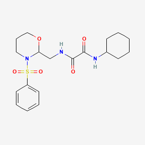 molecular formula C19H27N3O5S B2668205 N-[[3-(benzenesulfonyl)-1,3-oxazinan-2-yl]methyl]-N'-cyclohexyloxamide CAS No. 872881-03-3