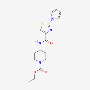 molecular formula C16H20N4O3S B2668209 ethyl 4-(2-(1H-pyrrol-1-yl)thiazole-4-carboxamido)piperidine-1-carboxylate CAS No. 1207018-55-0