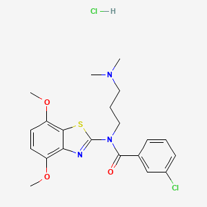 molecular formula C21H25Cl2N3O3S B2668219 3-chloro-N-(4,7-dimethoxybenzo[d]thiazol-2-yl)-N-(3-(dimethylamino)propyl)benzamide hydrochloride CAS No. 1216781-15-5