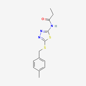 molecular formula C13H15N3OS2 B2668239 N-[5-[(4-methylphenyl)methylsulfanyl]-1,3,4-thiadiazol-2-yl]propanamide CAS No. 893159-11-0