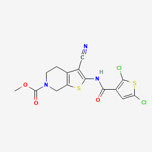 molecular formula C15H11Cl2N3O3S2 B2668243 methyl 3-cyano-2-(2,5-dichlorothiophene-3-carboxamido)-4,5-dihydrothieno[2,3-c]pyridine-6(7H)-carboxylate CAS No. 886955-53-9