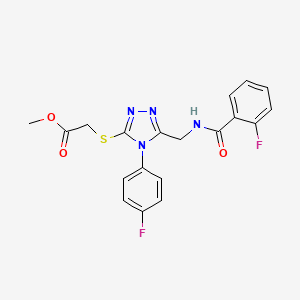 molecular formula C19H16F2N4O3S B2668274 甲基 2-[[5-[[(2-氟苯甲酰)氨基]甲基]-4-(4-氟苯基)-1,2,4-三唑-3-基]硫醇基]乙酸酯 CAS No. 689747-74-8