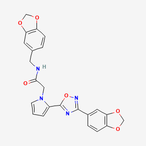 molecular formula C23H18N4O6 B2668276 N-(1,3-benzodioxol-5-ylmethyl)-2-{2-[3-(1,3-benzodioxol-5-yl)-1,2,4-oxadiazol-5-yl]-1H-pyrrol-1-yl}acetamide CAS No. 1260951-33-4