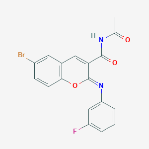 molecular formula C18H12BrFN2O3 B2668277 (2Z)-N-乙酰-6-溴-2-[(3-氟苯基)亚亚胺]-2H-香豆素-3-甲酰胺 CAS No. 312607-35-5