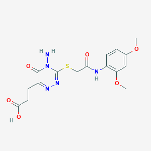 molecular formula C16H19N5O6S B2668329 3-(4-Amino-3-((2-((2,4-dimethoxyphenyl)amino)-2-oxoethyl)thio)-5-oxo-4,5-dihydro-1,2,4-triazin-6-yl)propanoic acid CAS No. 886953-46-4