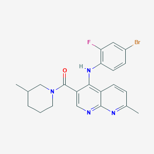 (4-((4-Bromo-2-fluorophenyl)amino)-7-methyl-1,8-naphthyridin-3-yl)(3-methylpiperidin-1-yl)methanone