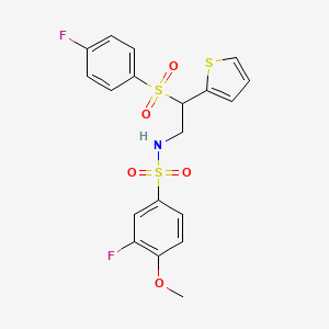 molecular formula C19H17F2NO5S3 B2668357 3-氟-N-(2-((4-氟苯基)磺酰基)-2-(噻吩-2-基)乙基)-4-甲氧基苯磺酰胺 CAS No. 896347-74-3