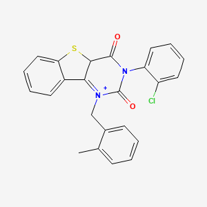 molecular formula C24H17ClN2O2S B2668366 5-(2-Chlorophenyl)-3-[(2-methylphenyl)methyl]-8-thia-3,5-diazatricyclo[7.4.0.0^{2,7}]trideca-1(9),2(7),10,12-tetraene-4,6-dione CAS No. 902450-39-9