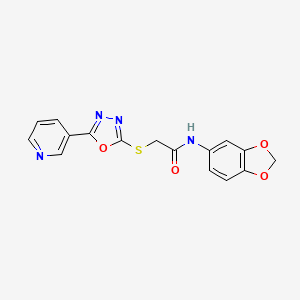 molecular formula C16H12N4O4S B2668381 N-1,3-benzodioxol-5-yl-2-[(5-pyridin-3-yl-1,3,4-oxadiazol-2-yl)thio]acetamide CAS No. 850018-70-1