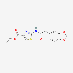 molecular formula C15H14N2O5S B2668390 Ethyl 2-(2-(benzo[d][1,3]dioxol-5-yl)acetamido)thiazole-4-carboxylate CAS No. 922013-52-3