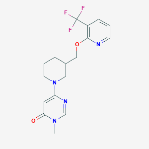 molecular formula C17H19F3N4O2 B2668394 3-Methyl-6-[3-[[3-(trifluoromethyl)pyridin-2-yl]oxymethyl]piperidin-1-yl]pyrimidin-4-one CAS No. 2380008-63-7
