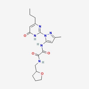 molecular formula C18H24N6O4 B2668397 N1-(3-methyl-1-(6-oxo-4-propyl-1,6-dihydropyrimidin-2-yl)-1H-pyrazol-5-yl)-N2-((tetrahydrofuran-2-yl)methyl)oxalamide CAS No. 1014005-16-3