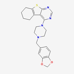 molecular formula C22H24N4O2S B2668410 4-[4-(1,3-Benzodioxol-5-ylmethyl)piperazin-1-yl]-5,6,7,8-tetrahydro[1]benzothieno[2,3-d]pyrimidine CAS No. 327105-72-6