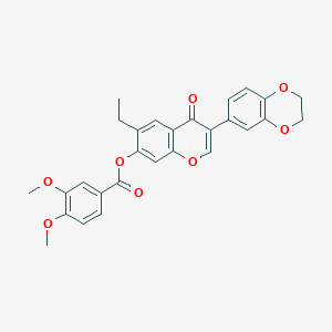 molecular formula C28H24O8 B2668416 3-(2,3-dihydrobenzo[b][1,4]dioxin-6-yl)-6-ethyl-4-oxo-4H-chromen-7-yl 3,4-dimethoxybenzoate CAS No. 618389-10-9