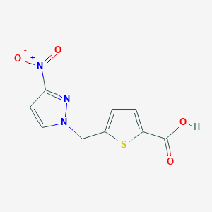 molecular formula C9H7N3O4S B2668424 5-[(3-nitro-1H-pyrazol-1-yl)methyl]thiophene-2-carboxylic acid CAS No. 1006457-74-4