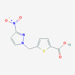 molecular formula C9H7N3O4S B2668424 5-[(3-硝基-1H-吡唑-1-基)甲基]嘧啶-2-甲酸 CAS No. 1006457-74-4