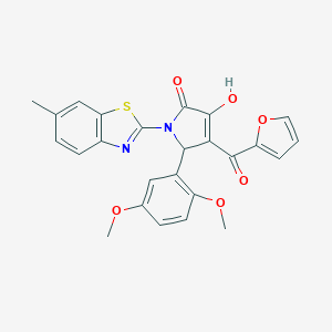 molecular formula C25H20N2O6S B266843 5-(2,5-dimethoxyphenyl)-4-(2-furoyl)-3-hydroxy-1-(6-methyl-1,3-benzothiazol-2-yl)-1,5-dihydro-2H-pyrrol-2-one 