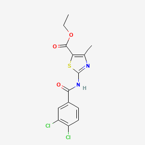 molecular formula C14H12Cl2N2O3S B2668448 Ethyl 2-{[(3,4-dichlorophenyl)carbonyl]amino}-4-methyl-1,3-thiazole-5-carboxylate CAS No. 392719-77-6