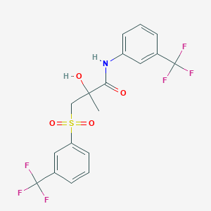 molecular formula C18H15F6NO4S B2668449 2-hydroxy-2-methyl-N-[3-(trifluoromethyl)phenyl]-3-{[3-(trifluoromethyl)phenyl]sulfonyl}propanamide CAS No. 339275-77-3