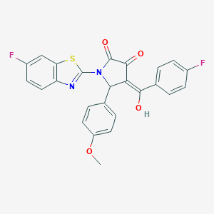molecular formula C25H16F2N2O4S B266845 1-(6-fluoro-1,3-benzothiazol-2-yl)-4-(4-fluorobenzoyl)-3-hydroxy-5-(4-methoxyphenyl)-1,5-dihydro-2H-pyrrol-2-one 