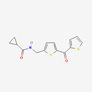 molecular formula C14H13NO2S2 B2668451 N-((5-(thiophene-2-carbonyl)thiophen-2-yl)methyl)cyclopropanecarboxamide CAS No. 1421481-53-9
