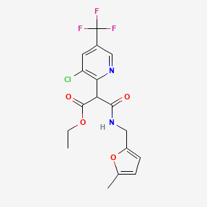 molecular formula C17H16ClF3N2O4 B2668452 Ethyl 2-[3-chloro-5-(trifluoromethyl)-2-pyridinyl]-3-{[(5-methyl-2-furyl)methyl]amino}-3-oxopropanoate CAS No. 478257-84-0