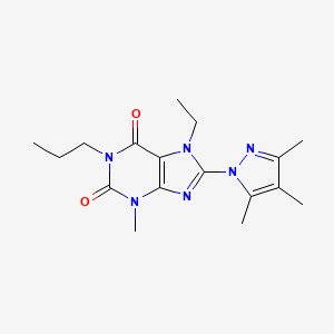 molecular formula C17H24N6O2 B2668461 7-ethyl-3-methyl-1-propyl-8-(3,4,5-trimethyl-1H-pyrazol-1-yl)-2,3,6,7-tetrahydro-1H-purine-2,6-dione CAS No. 1013990-06-1